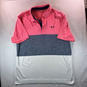 Under Armour The Playoff Polo Loose Pink Large Striped Short Sleeve Men's XL